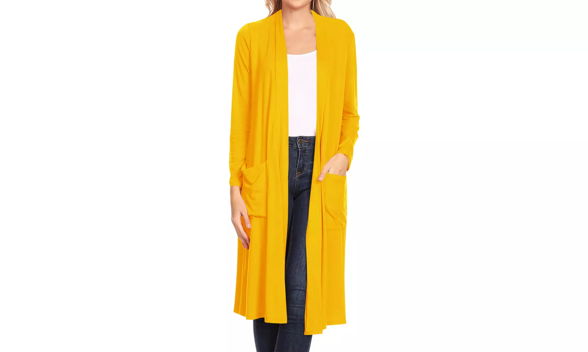 Women's Casual Open Front Side Pockets Solid  Long Cardigan