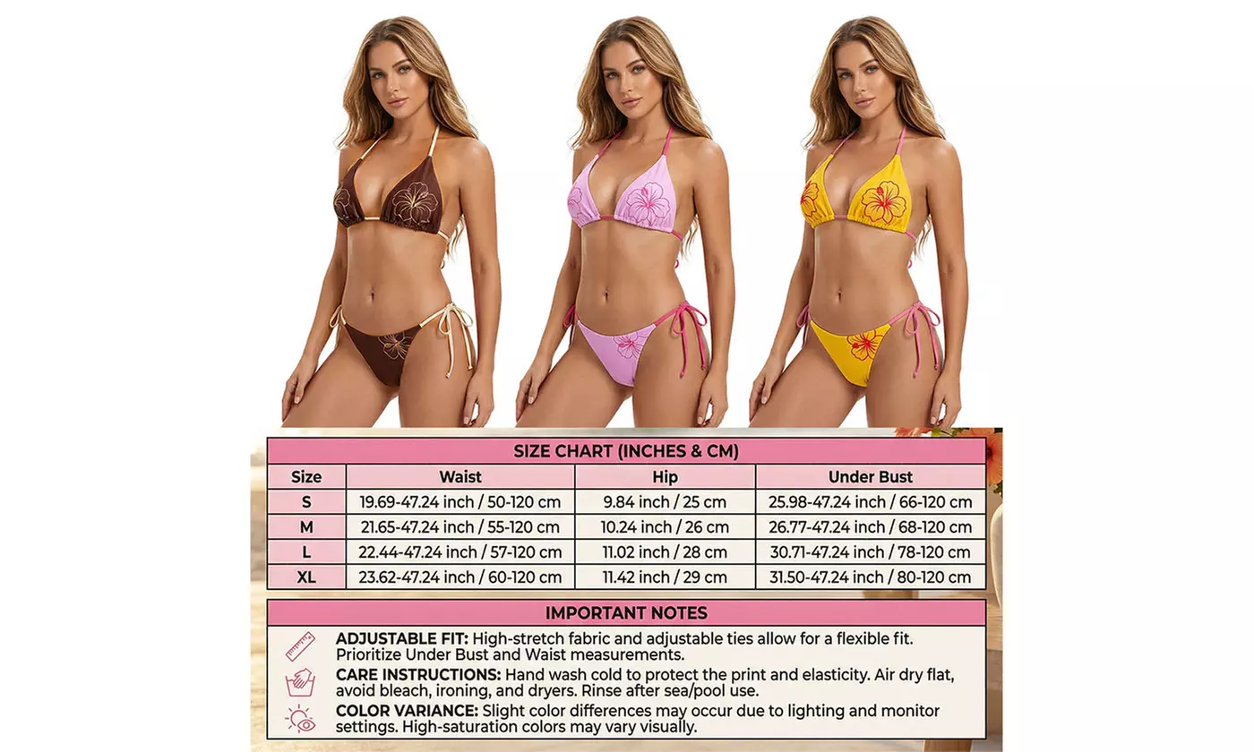 SixtyShadesofGrey Tropical Hibiscus Print Adjustable Bikini Set