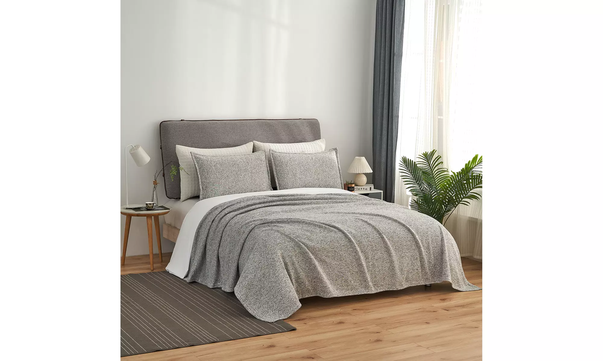 2-3 Piece Knit Weave Bed Blanket Set,Lightweight Fuzzy Jersey Blanket With Shams