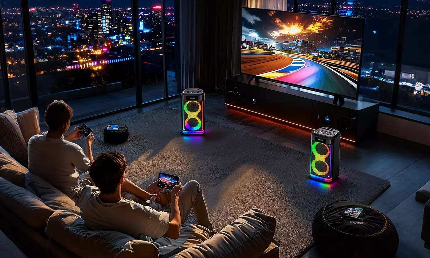 iMounTEK Portable Wireless Party Speaker with LED Light Wireless Mic Remote