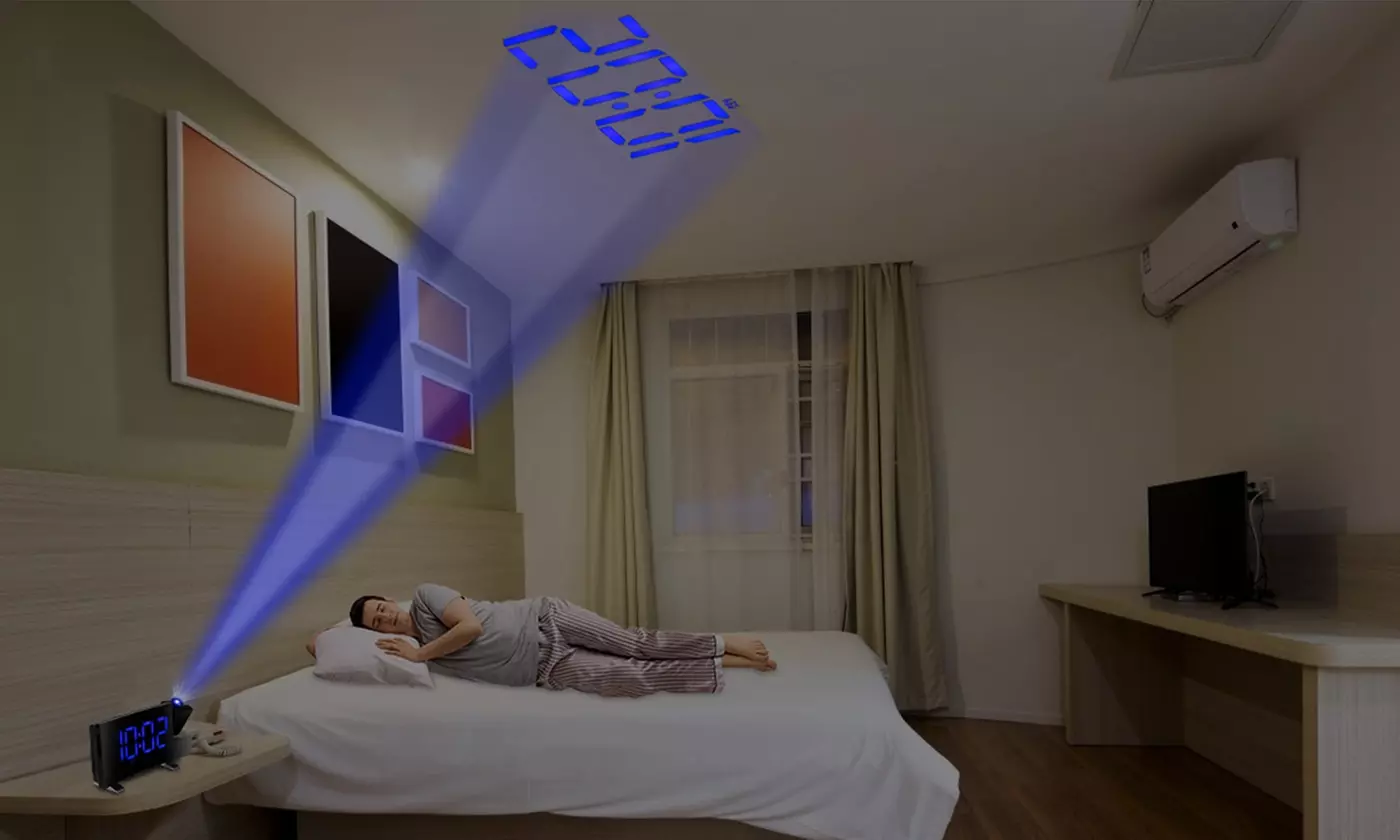 iMounTEK Digital LED Projection Alarm Clock w/ Curved-Screen & USB Charging Port