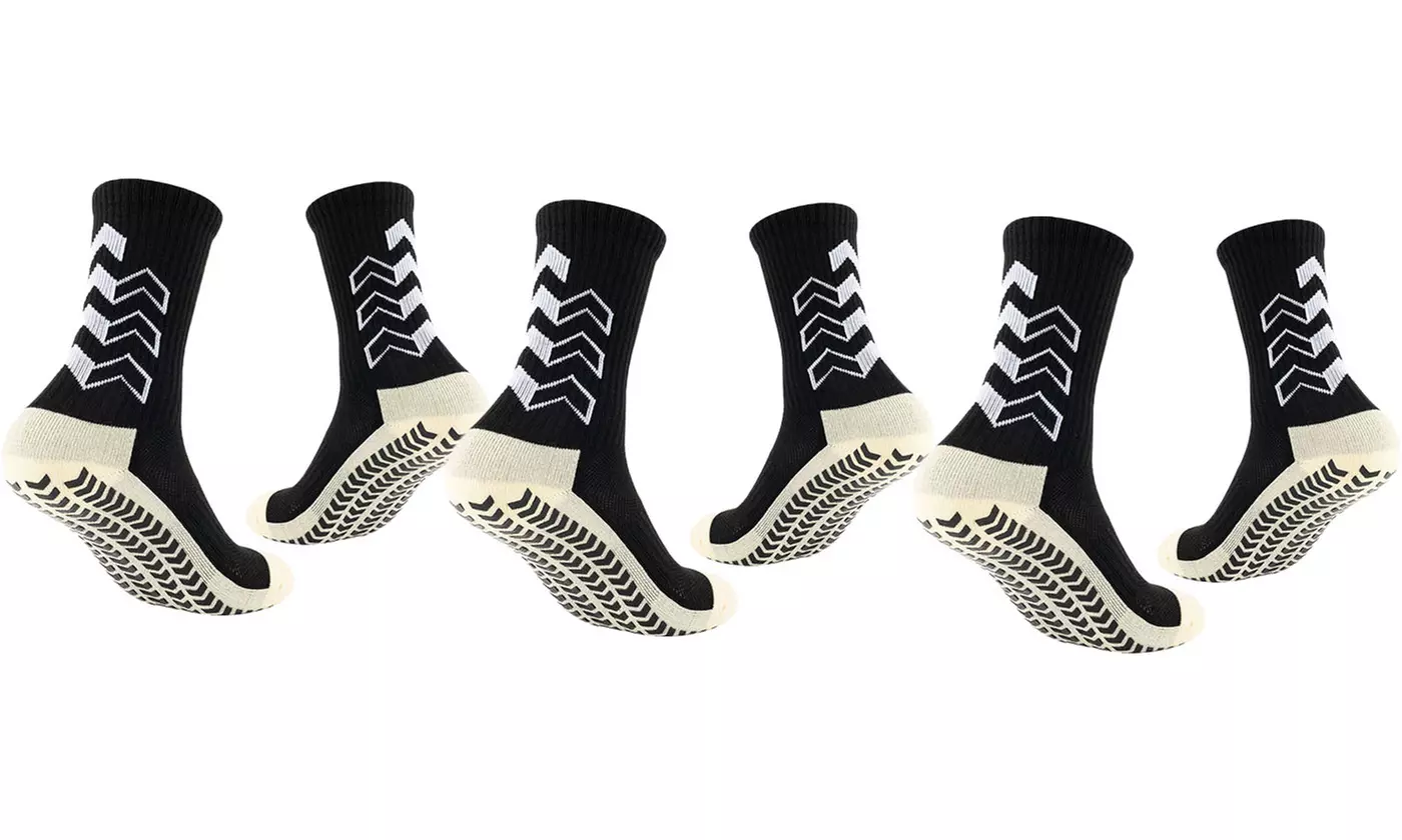 Men's 3 Pack Slip Athletic Long Socks Absorbent Sports Grip Socks for Basketball