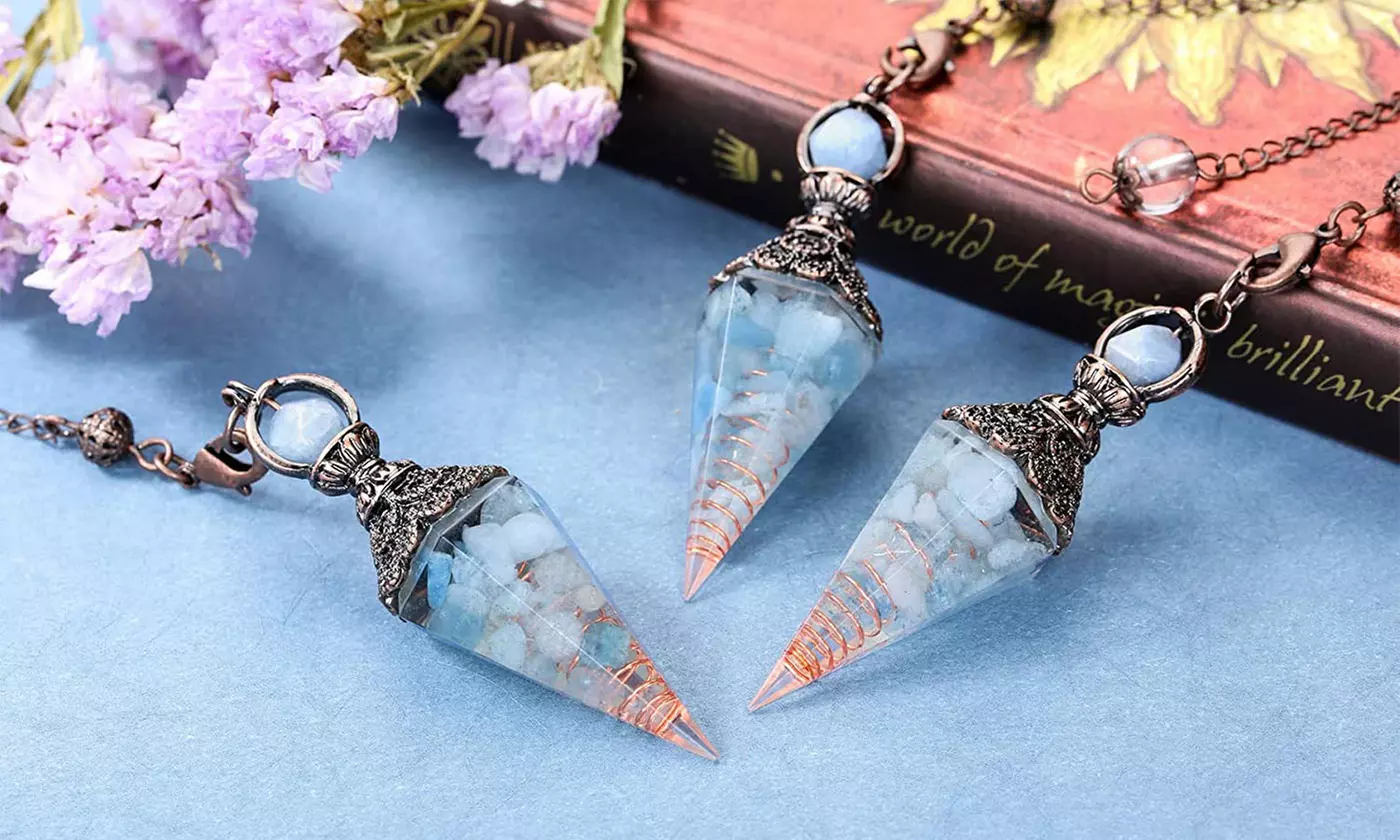 Natural Quartz Chakra Crystal Reiki Gemstone Orgone Pendulum Pendant with Box