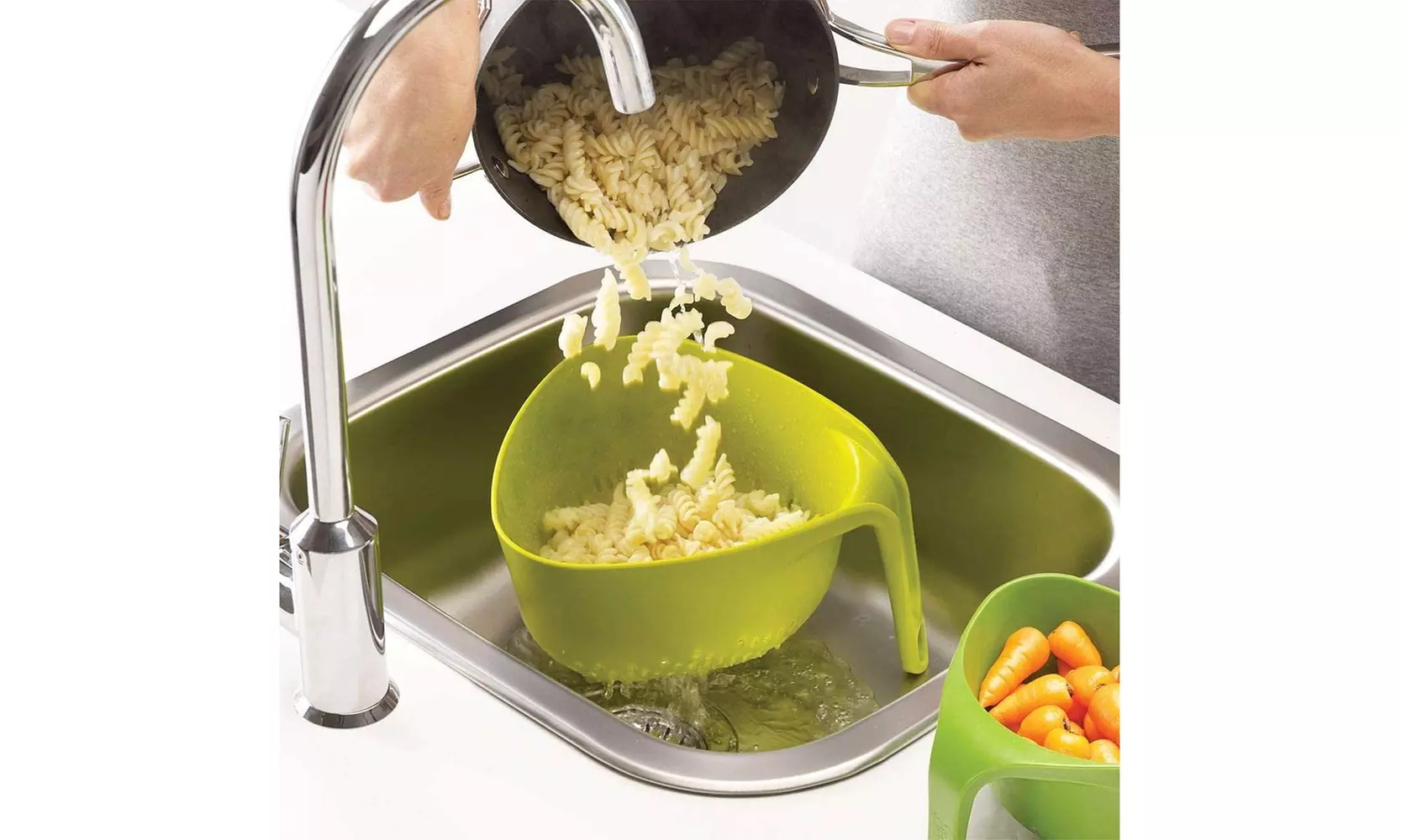 Joseph Joseph Nest Colanders Stackable Set with Easy-Pour Corners,2-piece, Green - Primary Image