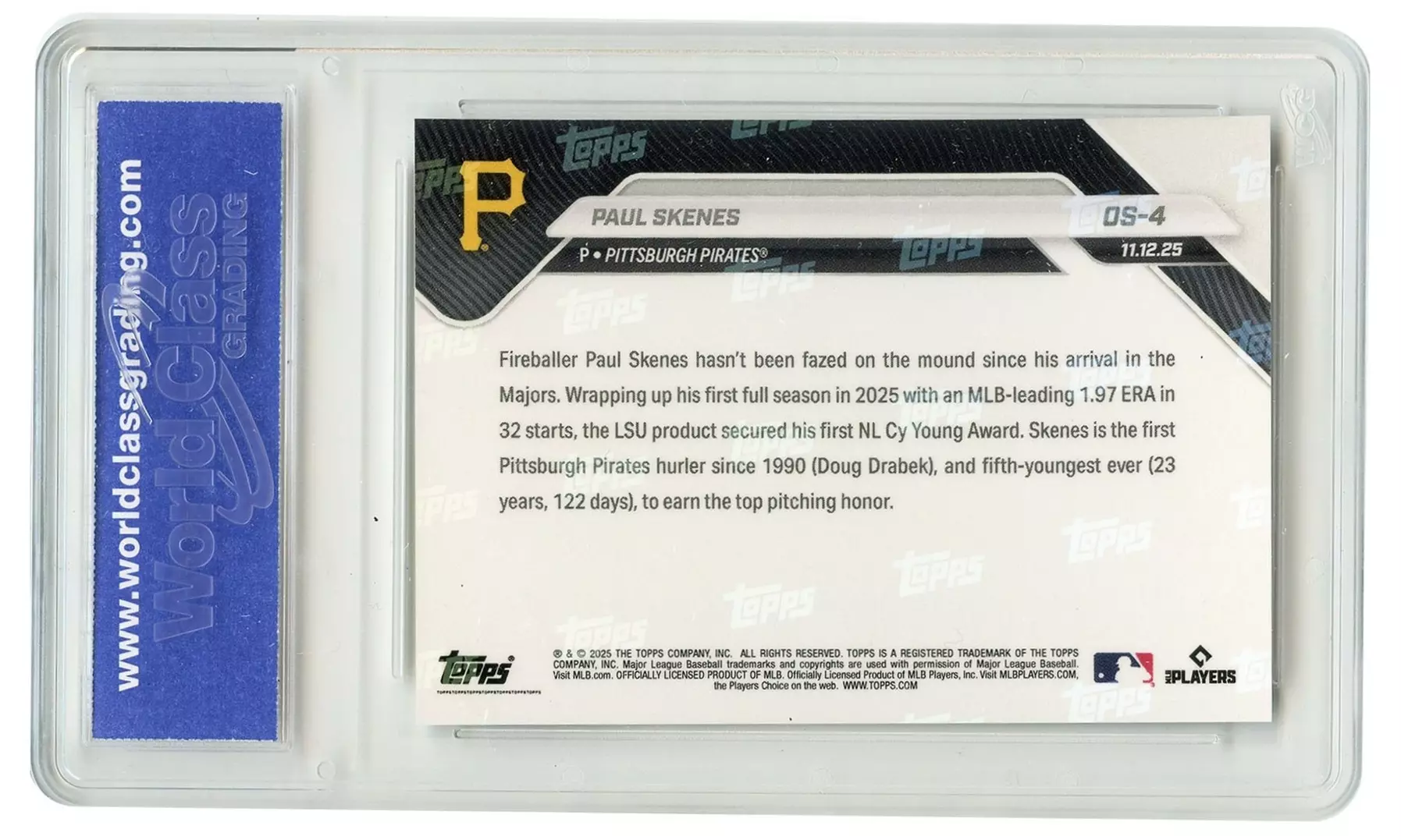 2025 Topps Now Card #OS-4 Paul Skenes 2025 NL CY YOUNG Winner - GM10