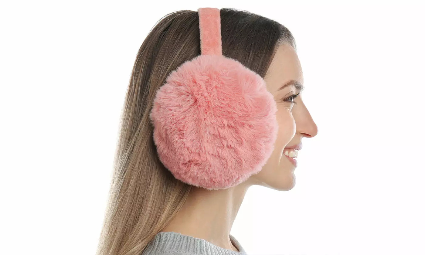 Womens Winter Glove Foldable Faux Fur Earmuffs Set