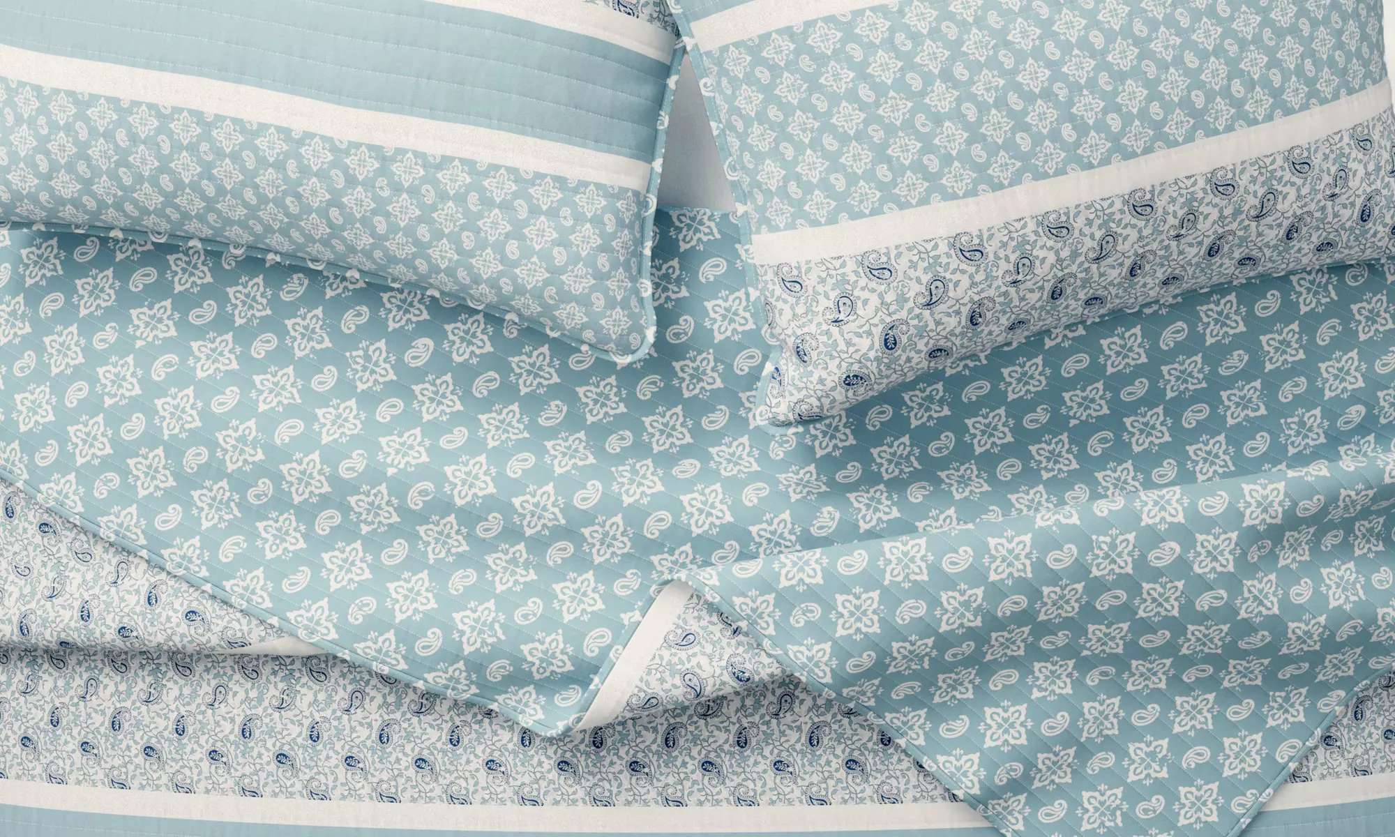FreshFolds Stripe and Paisley Microfiber Reversible Quilt Set with Shams
