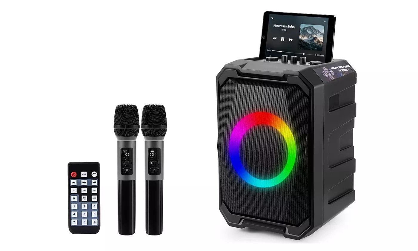 iMounTEK Portable Wireless Party Speaker with LED Light Wireless Mic Remote