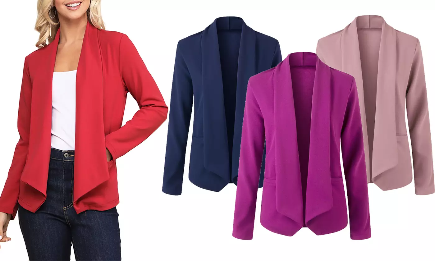 Draped Open-Front Blazer, Plus Size Available. - Primary Image