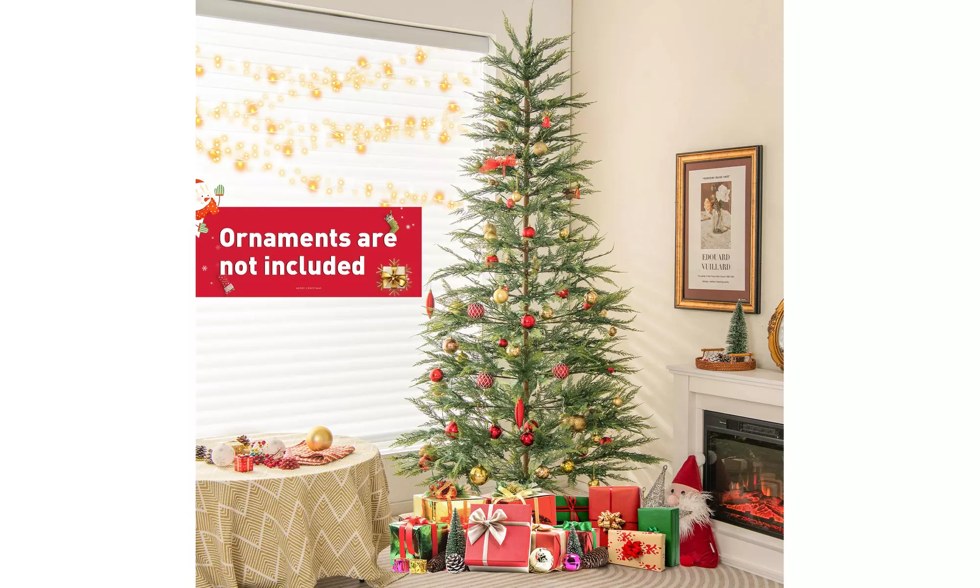 Costway 6.5/7.5 FT Pre-Lit Christmas Tree Hinged w/ Branch Tips Timer Lights