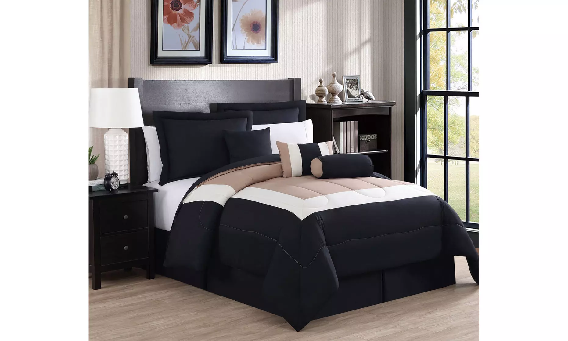 7 Piece Rosslyn Black/Teal Comforter Set - Second Medium