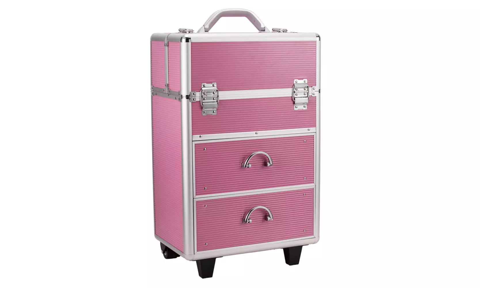 4 Tier Lockable Cosmetic Makeup Train Case with Extendable Trays Pink  - Second Medium