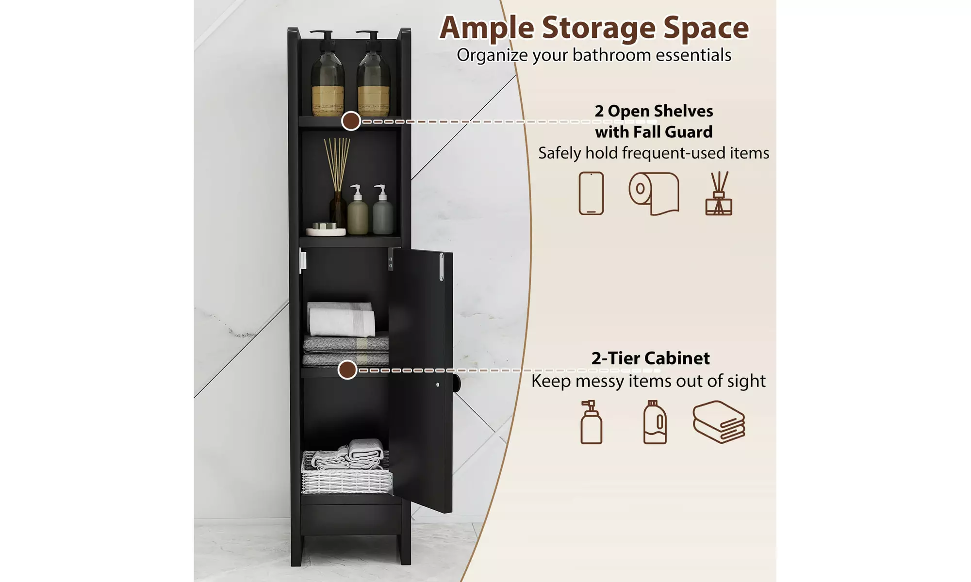 Costway Bathroom Storage Cabinet with Adjustable Shelf 1 Door & 2 Open Shelves