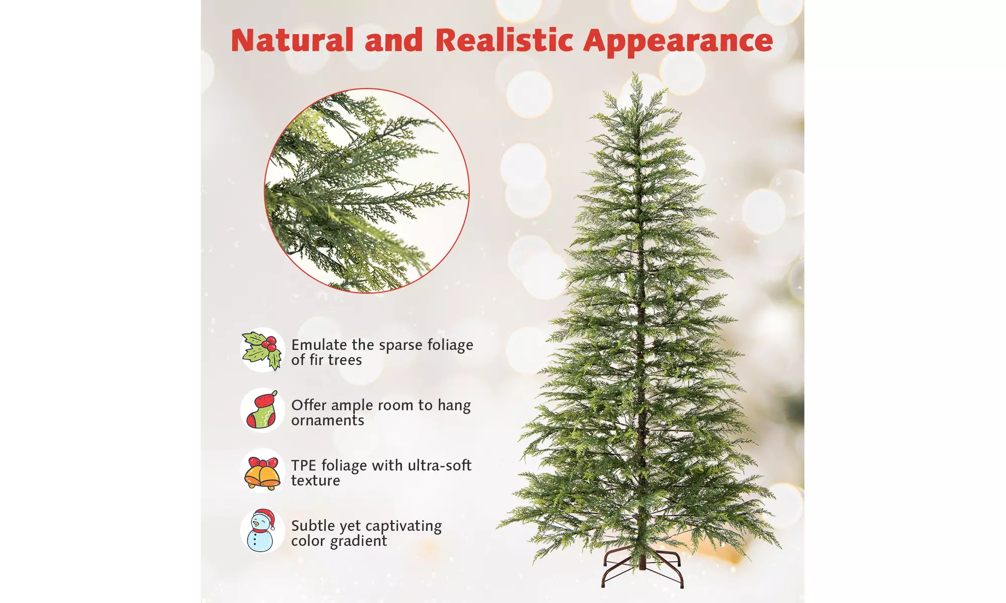 Costway Pre-Lit Artificial Christmas Tree with Branch Tips | Warm White LED Lights | Easy Setup & Home Decor