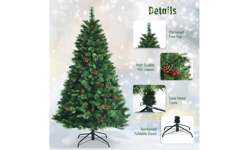 Costway 6ft Pre-lit Hinged Artificial Christmas Tree W/ Pine Cones ...