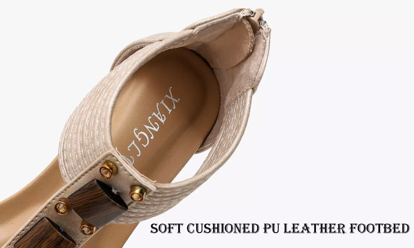 Women's Open Toe T-strap Low Wedge Sandals
