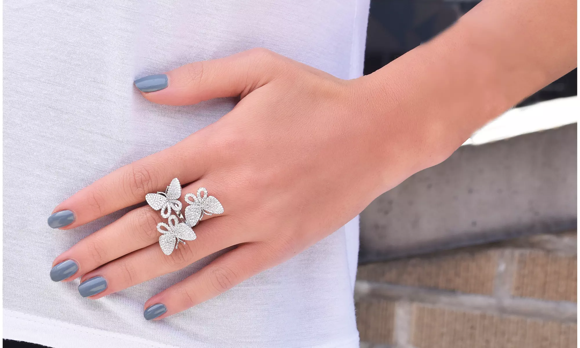 Triple Butterfly Spiral Ring in Sterling Silver  - Primary Image