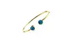 14k Yellow Gold Plated 4 Ct Round Blue Zircon Stackable Bangle Bracelet - Second Medium