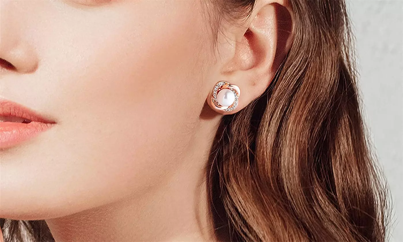 Crystal Pearl Stud Earrings Jewelry
