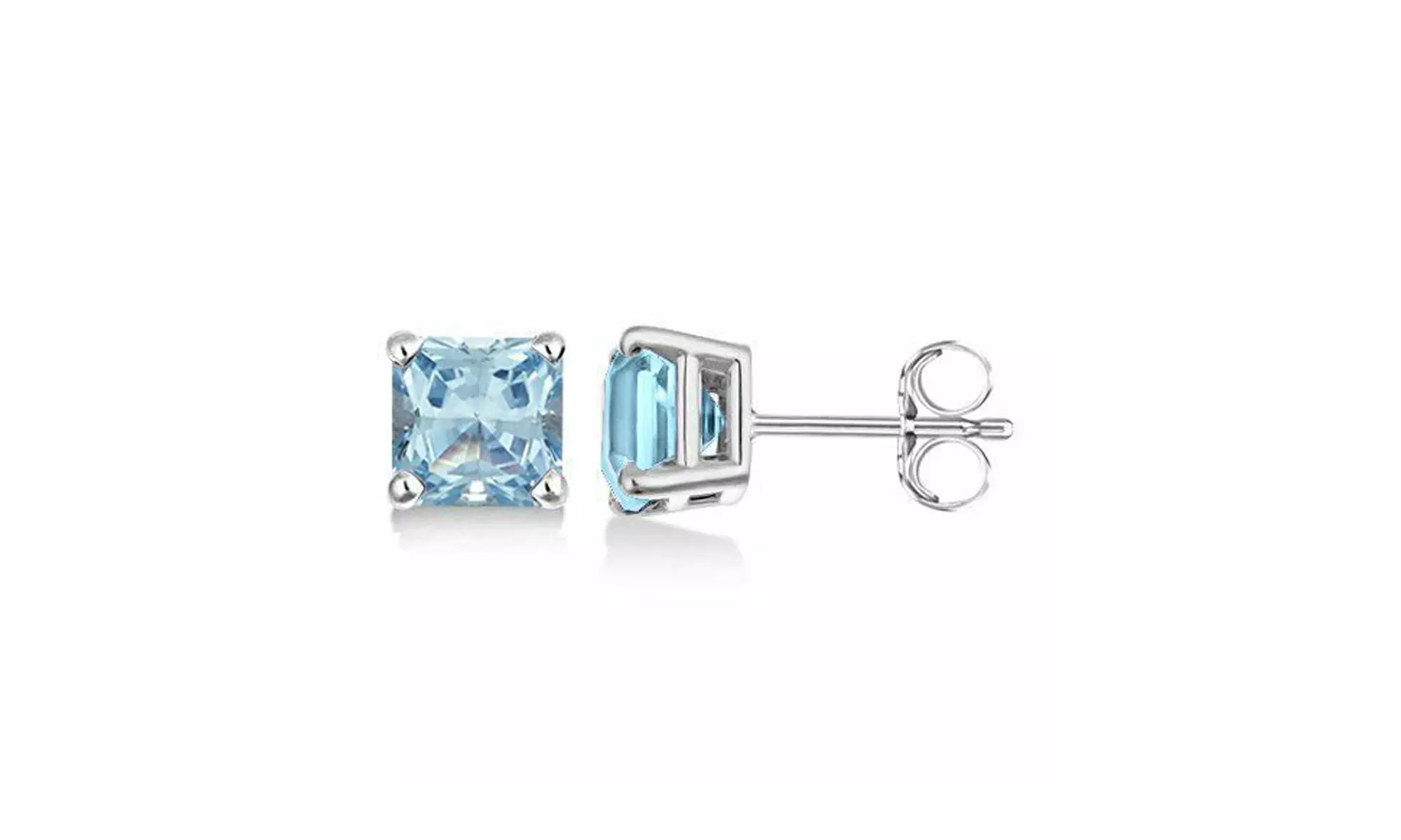 Paris Jewelry 14K White Gold 1Ct Princess Aquamarine Stud Earrings - Primary Image