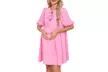 Bow-Front Maternity Dress Puff Sleeves Flowy A-Line Skirt Baby Shower Dress - Second Medium