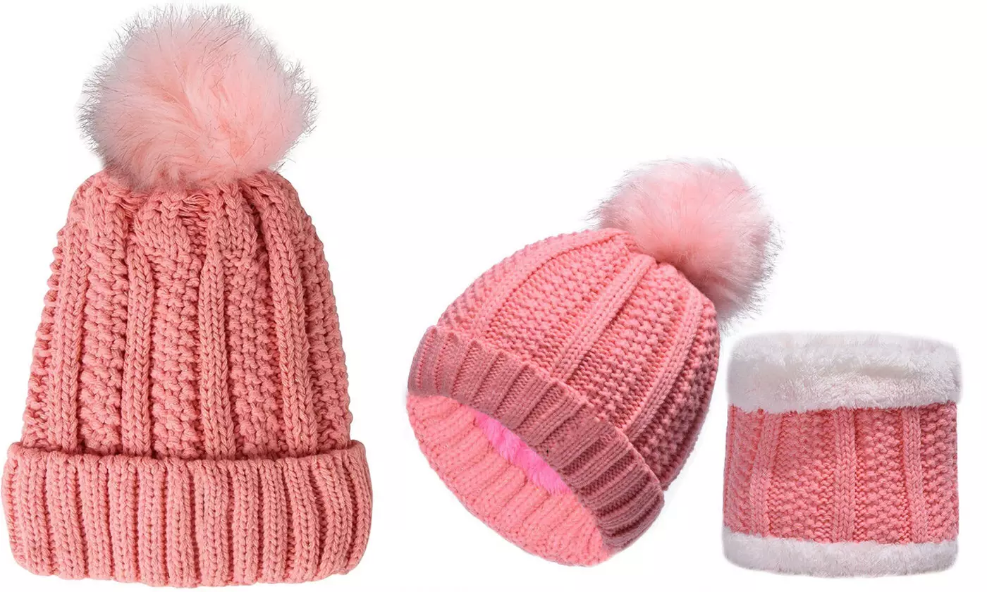 Unisex Men's Women's Winter Beanie Hat and Neck Warmer Warm Knit Hat Set