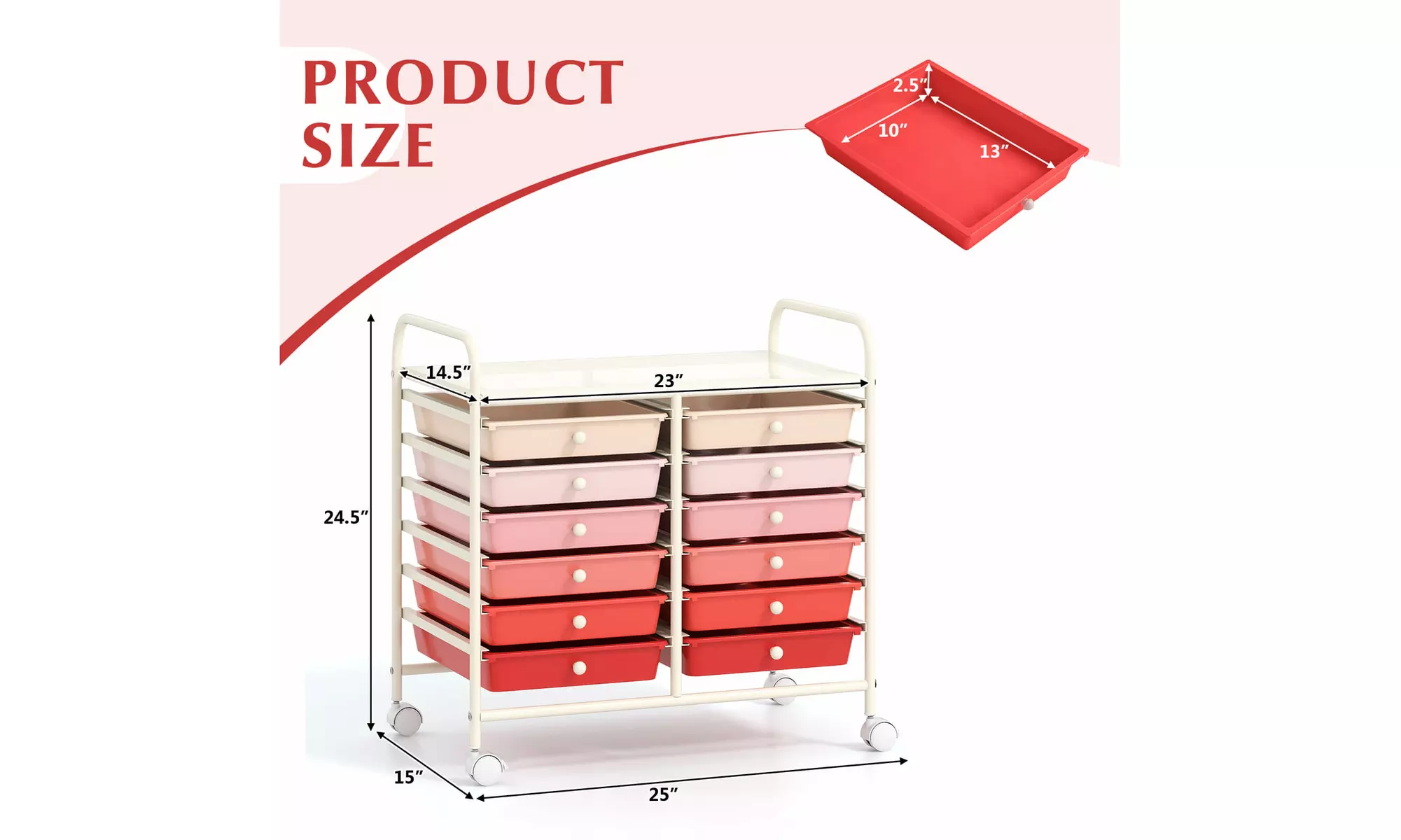 Costway 12 Drawers Rolling Cart Storage Scrapbook Paper Studio Organizer Bins