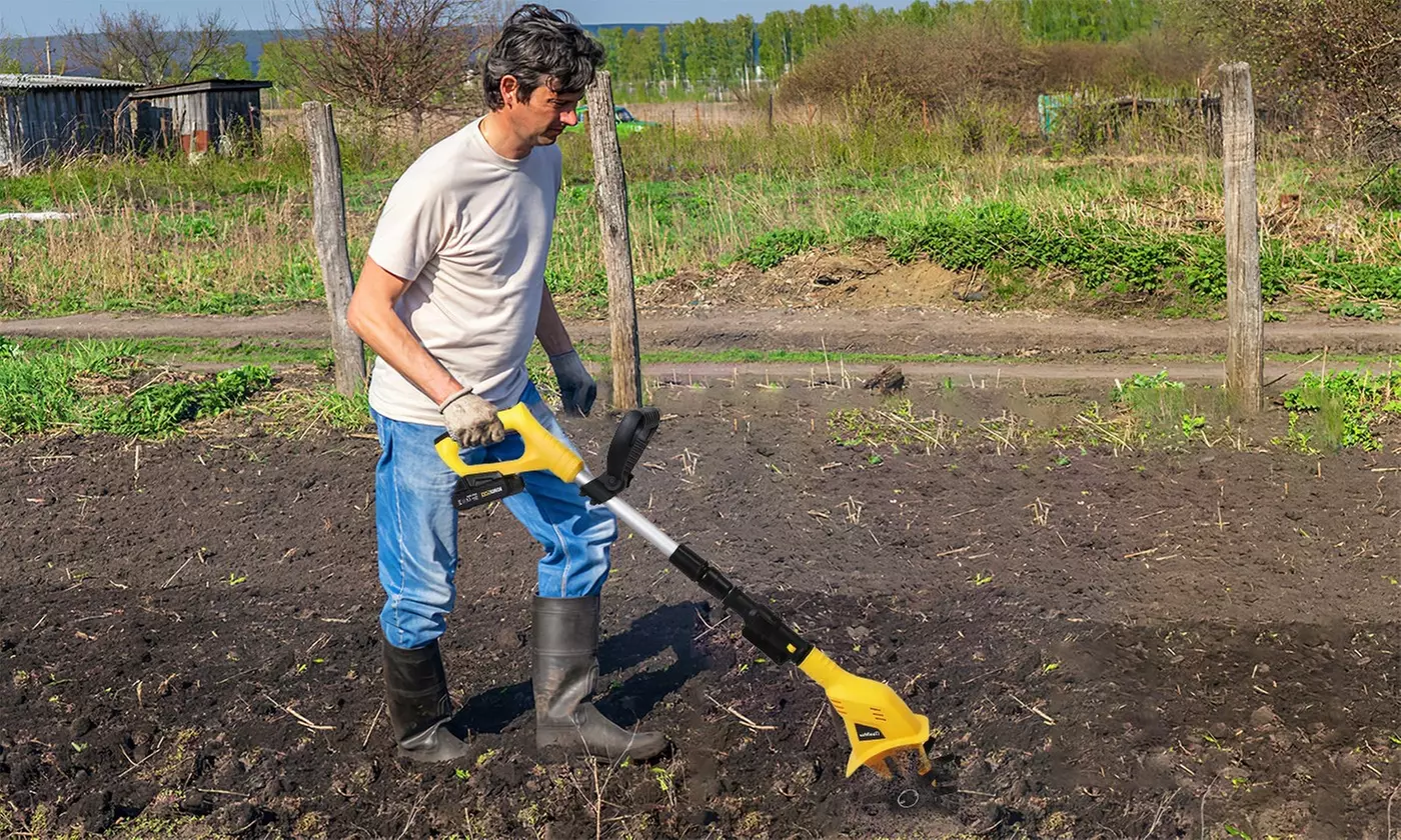 iMounTEK Cordless Electric Garden Tiller Cultivator with Steel Blade Tines