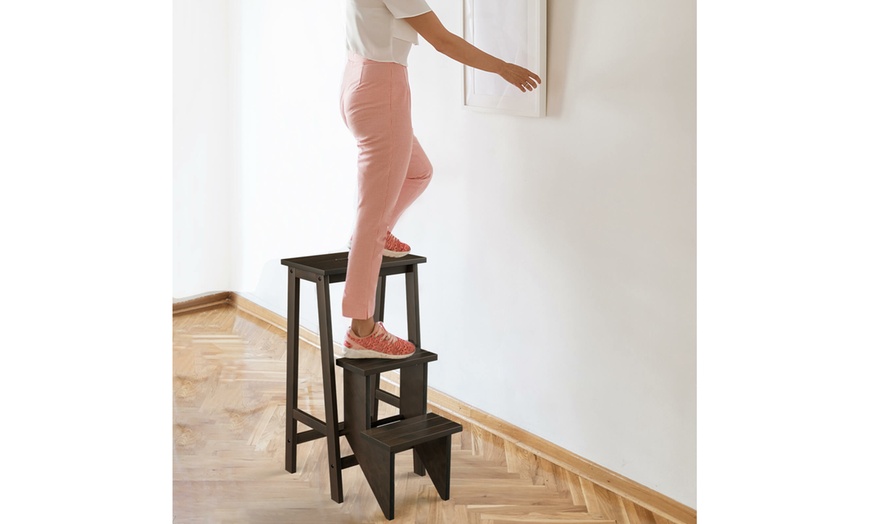 Image 15: Costway Three-Tier Multi-Functional Foldable Wooden Step Stool