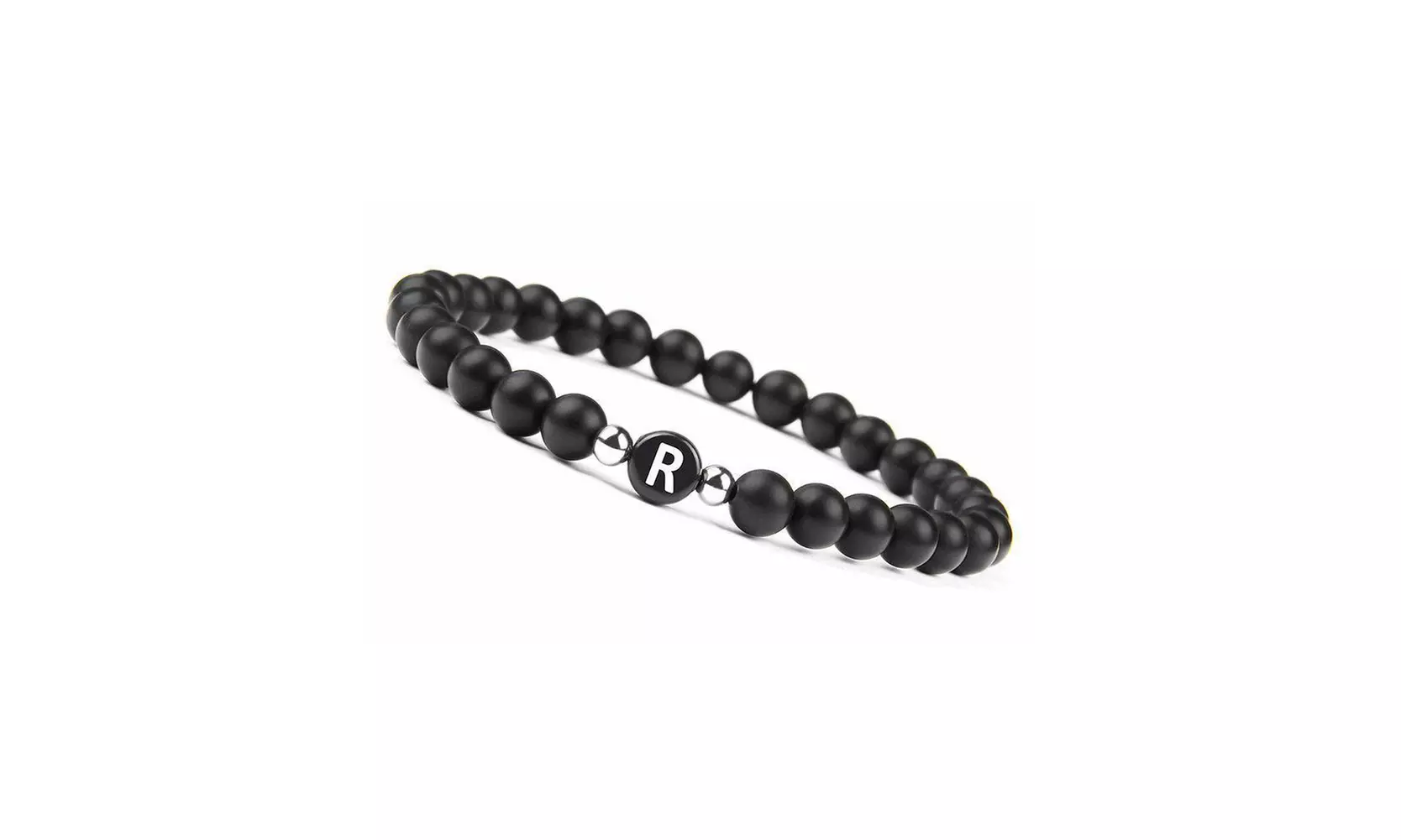 US Initial Bracelet 6mm Matte Black Onyx Letter Bracelet Alphabet Couple 