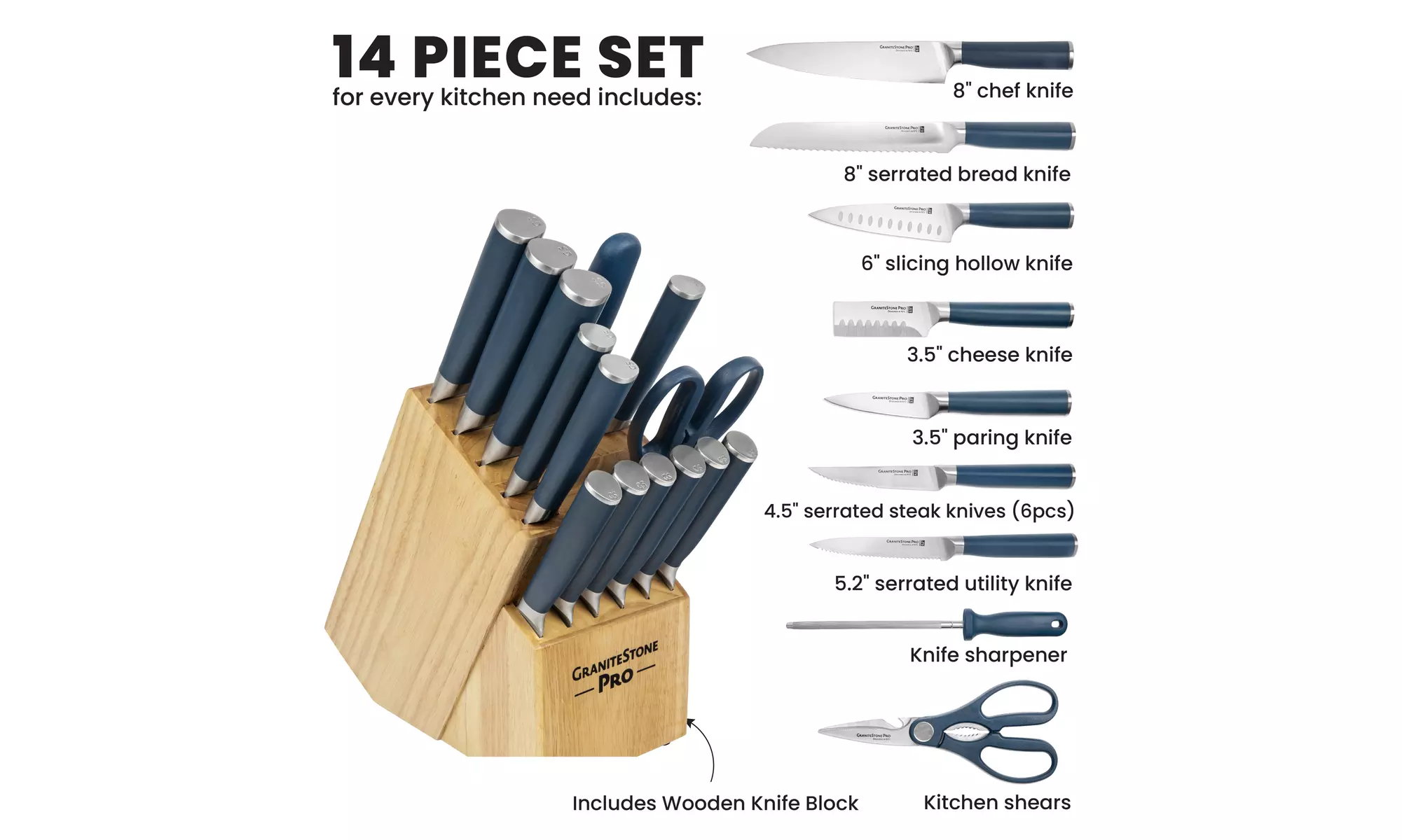 GraniteStone Nutriblade Pro 14-Piece Stainless Steel Premium Knife Block Set