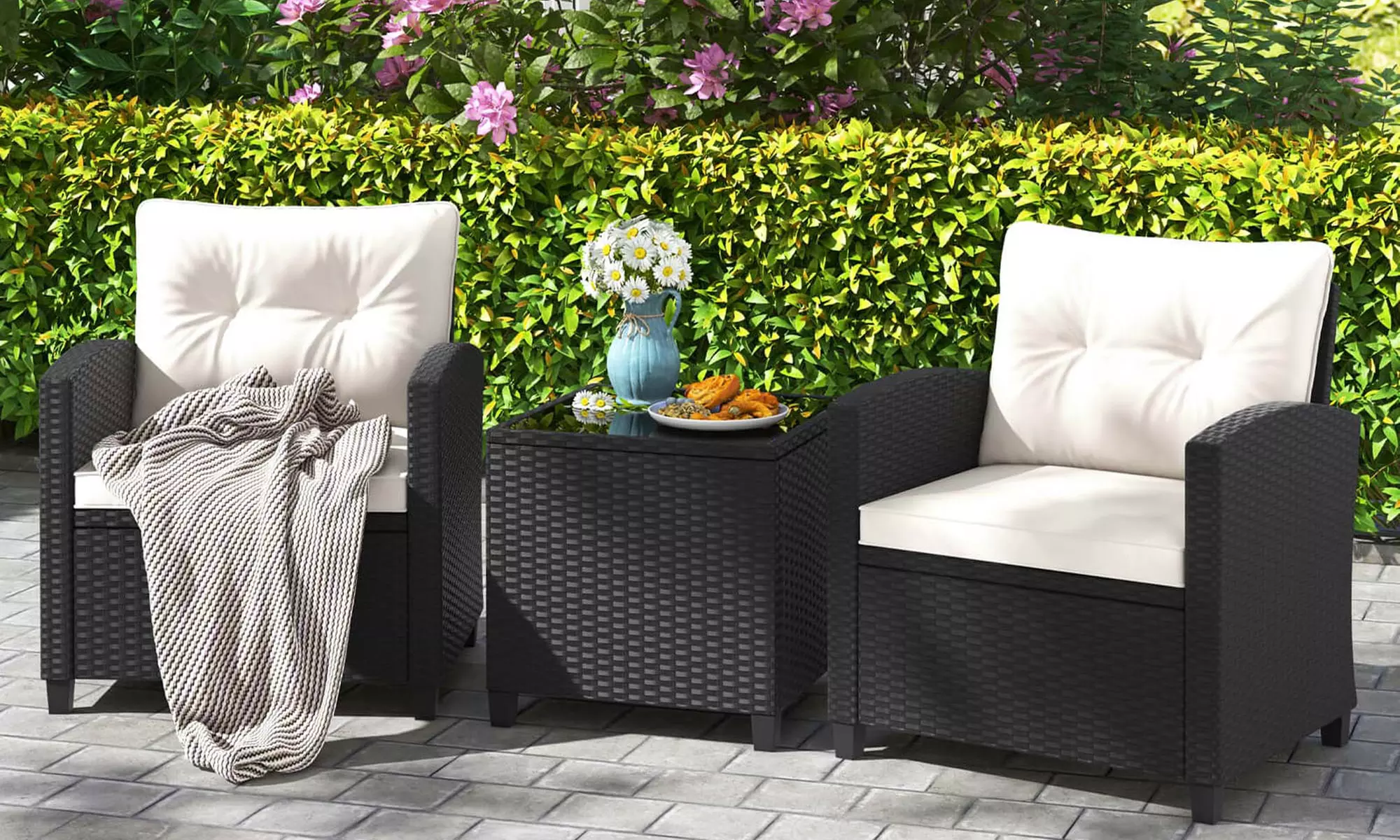  Three-Piece Costway Patio Furniture Set with Tempered Glass Coffee Table