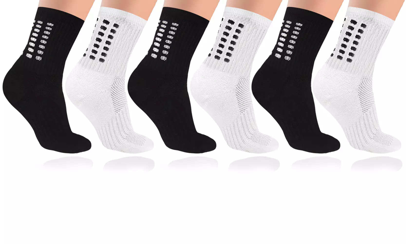 Unisex Black and White Crew Compression Socks (3 Pairs) - Primary Image