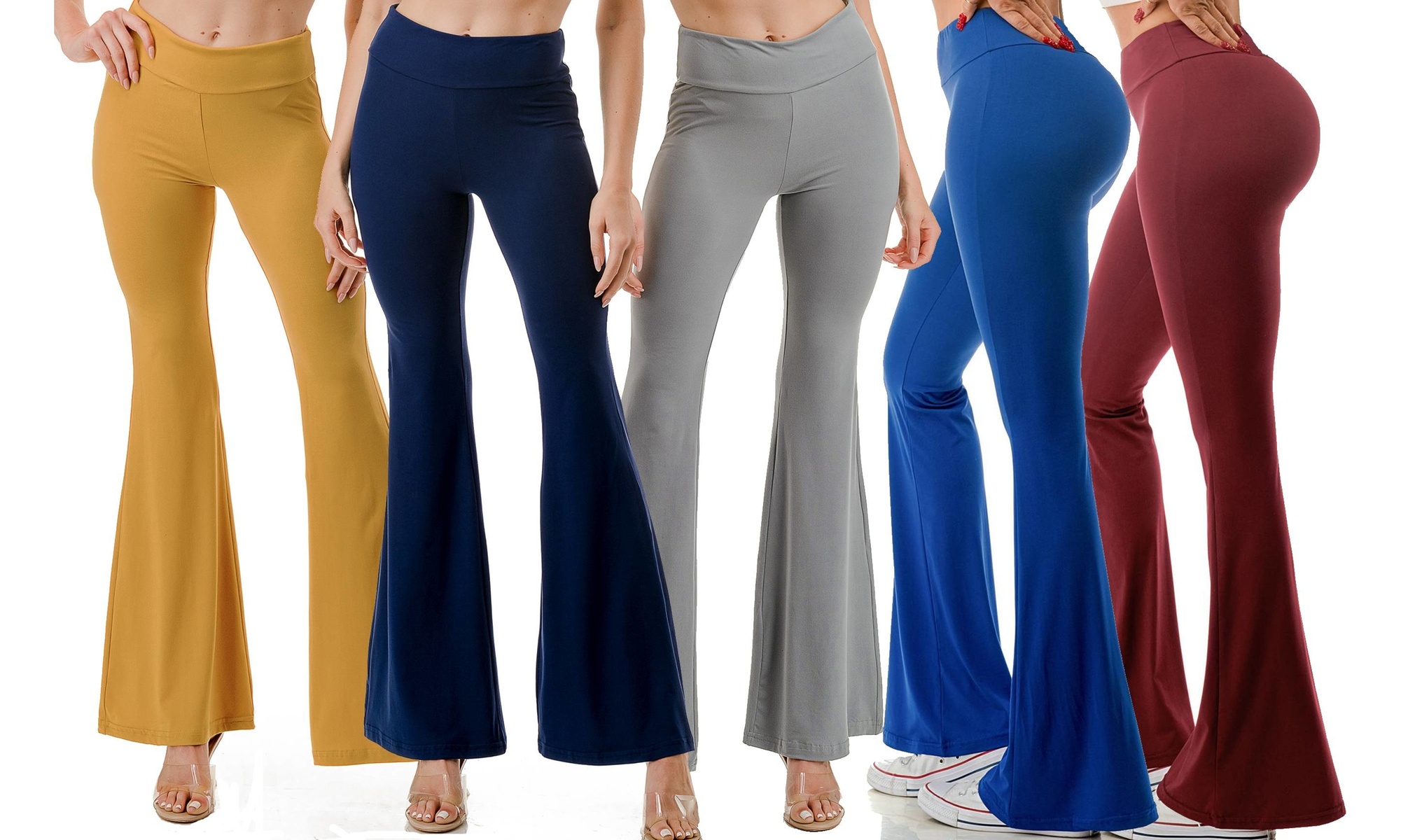 Women's High Waist Flare Leg Pants Elastic Tummy Control Yoga Casual Leggings