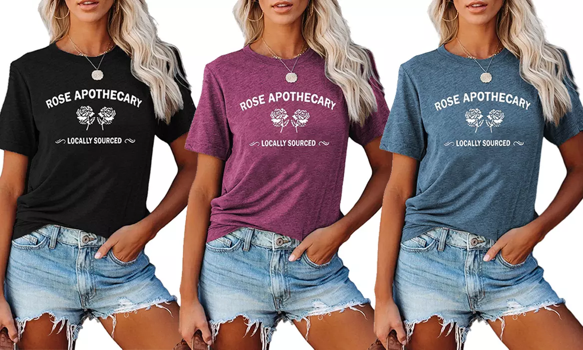 Womens Rose Apothecary Graphic Tees Summer Funny Short Sleeve Tops - Primary Image