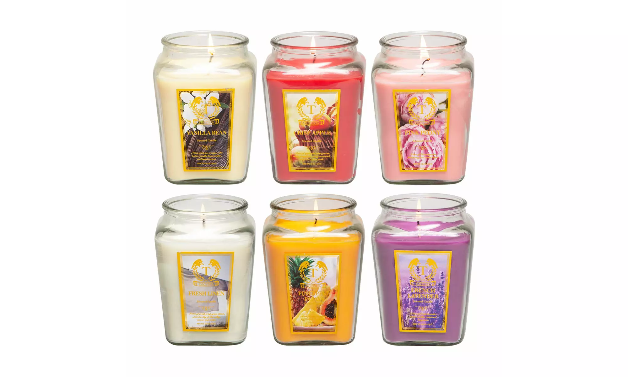 Six-Piece Toccata Aroma Scented Candles in 18oz Diamond Jars