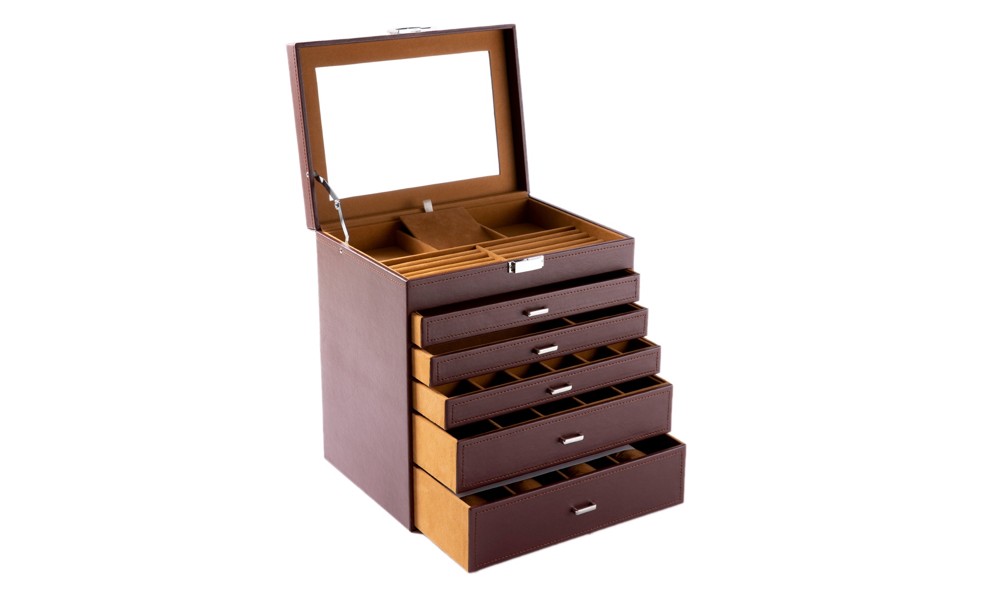 5-Storey Luxury Jewelry Box With Mirror Brown