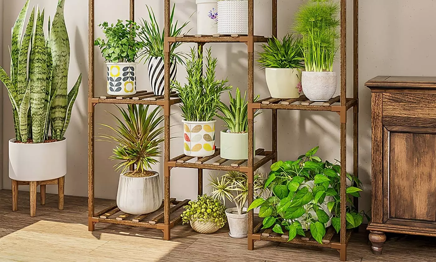 NewHome Multi-Tier Wooden Plant Stand with Tools