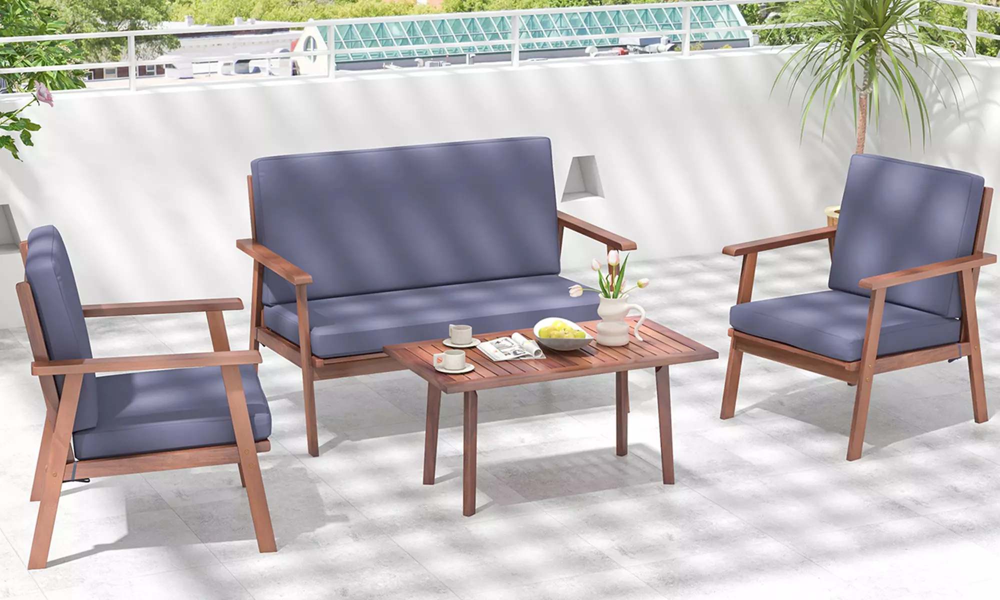 Costway 4/8 PCS Patio Conversation Set Acacia Wood Sofa Coffee Table - Primary Image
