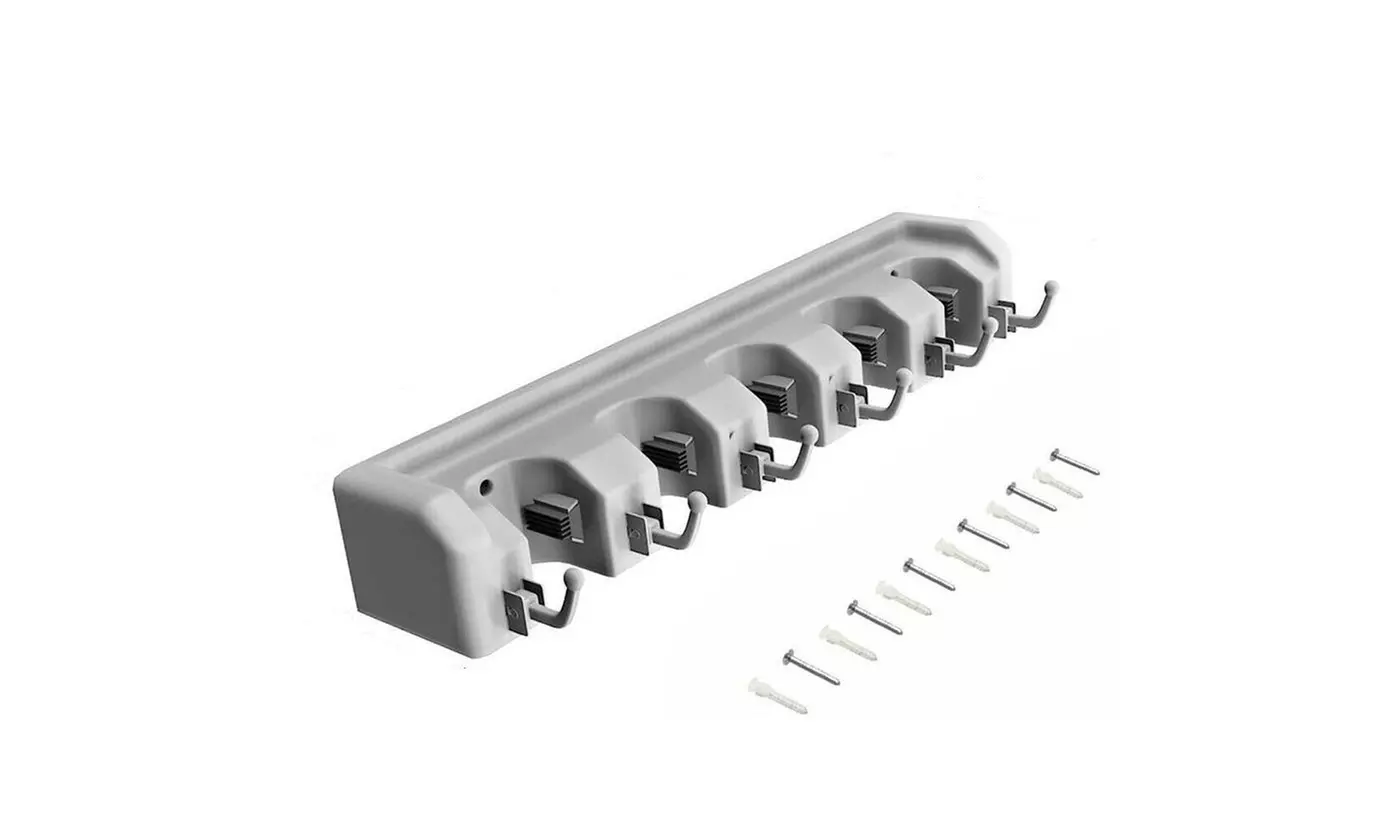 Broom Holder and Garden Tool Garage Organizer 5 Slots 6 Hooks for Rake Mop Wall - Second Medium