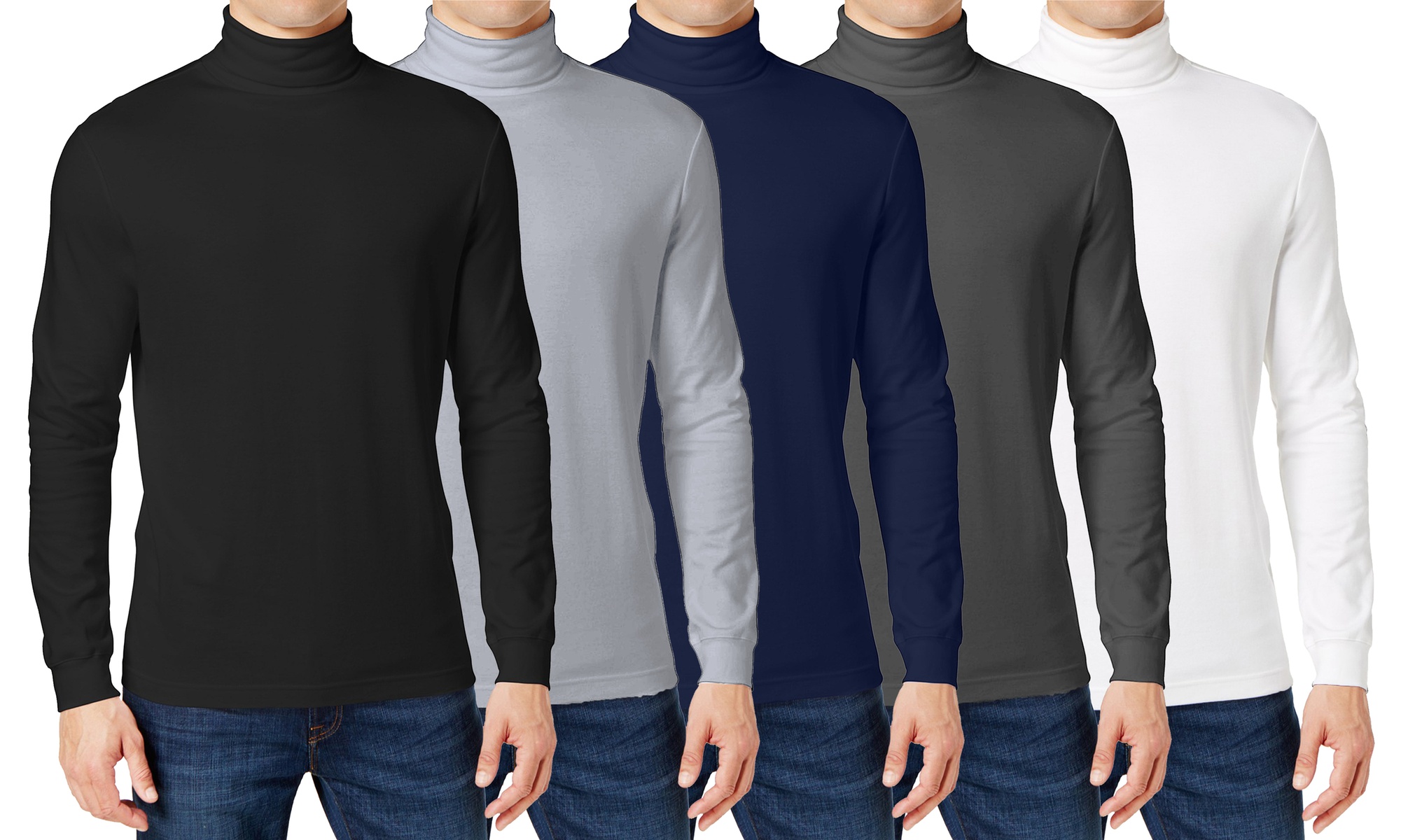 (3-Pack) Men's Long Sleeve Turtle Neck T-Shirt (Sizes, S to 2XL)