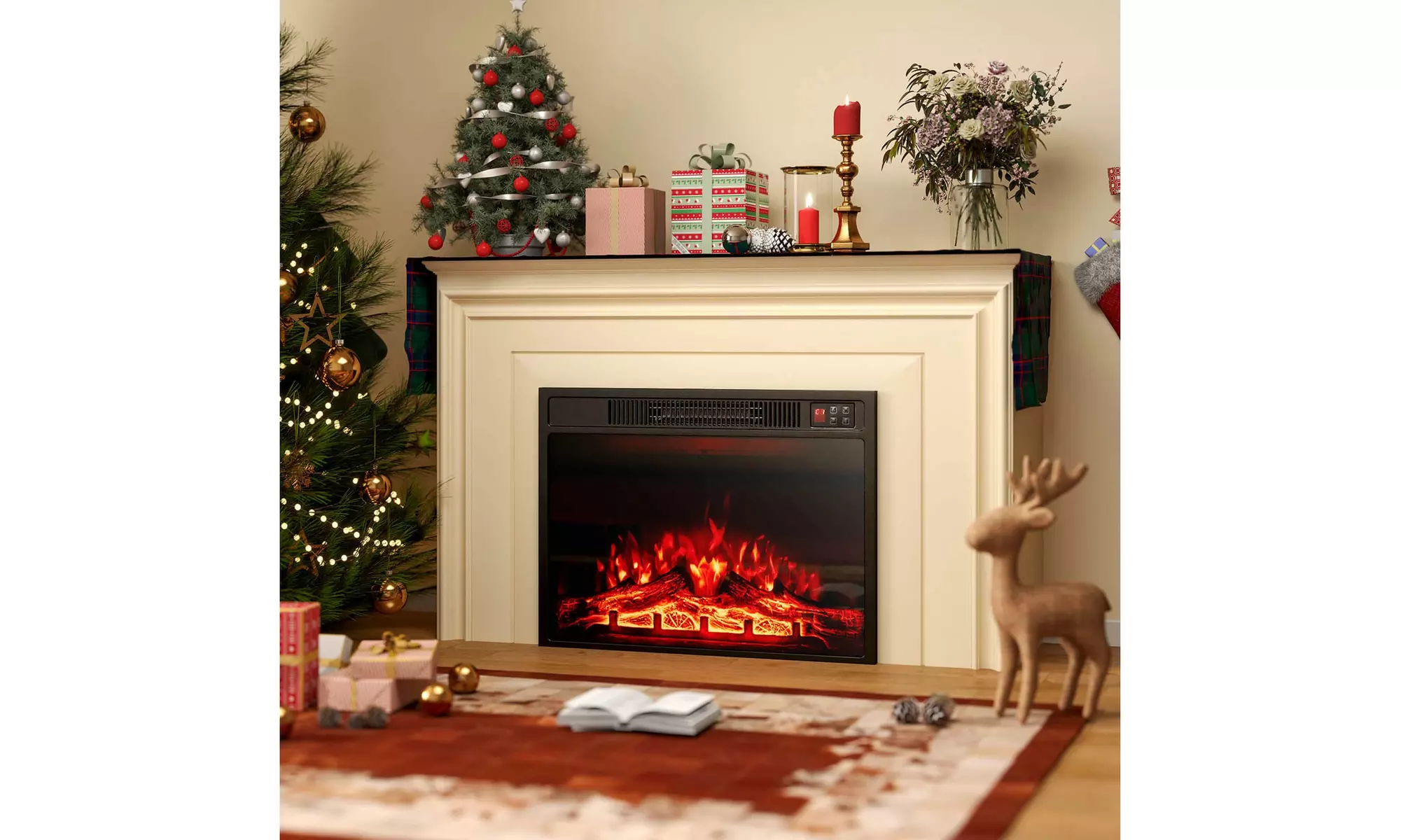 Costway 23" Electric Fireplace Insert with Remote Control Adjustable Flame Color
