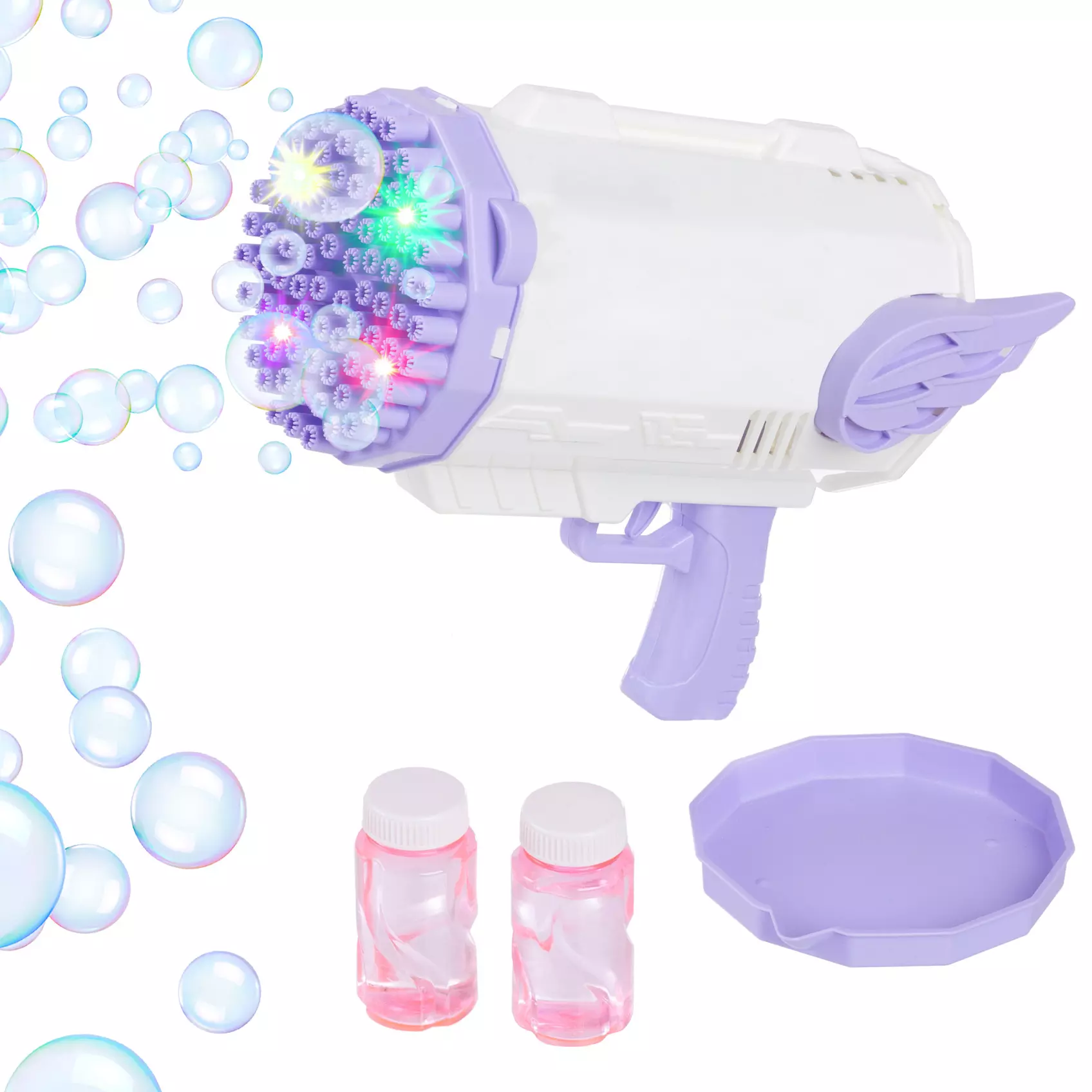 Handheld Bubble Machine with 80 Holes & Colorful LED Lights for Kids or Parties - Primary Image