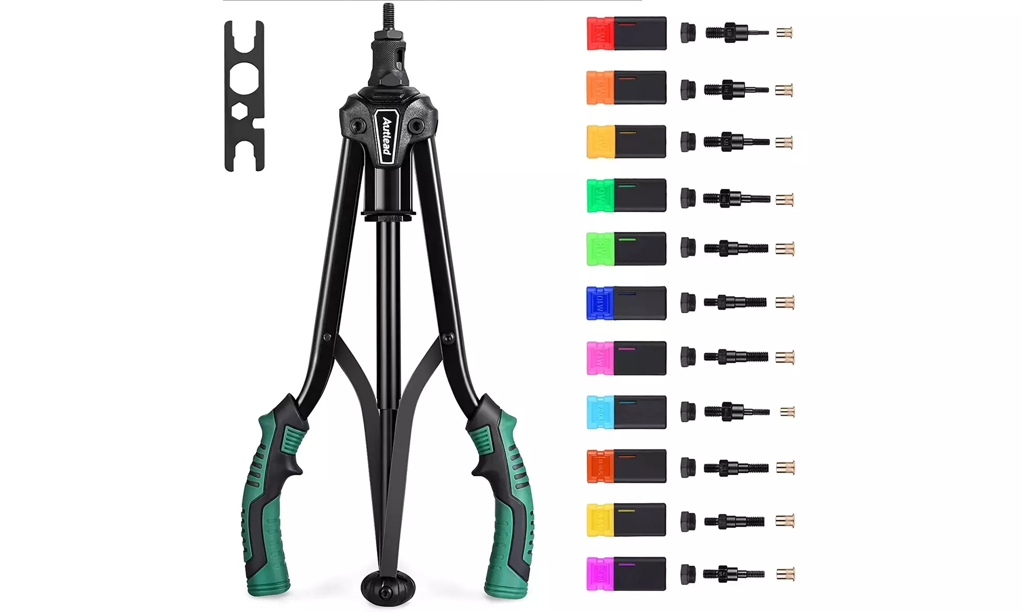 17" Leverage Rivet Nut Tool, 11 Metric & SAE Mandrels 110 Nuts Case - Primary Image