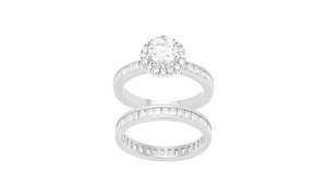 Sterling Silver CZ 2pc Engagement Ring Set