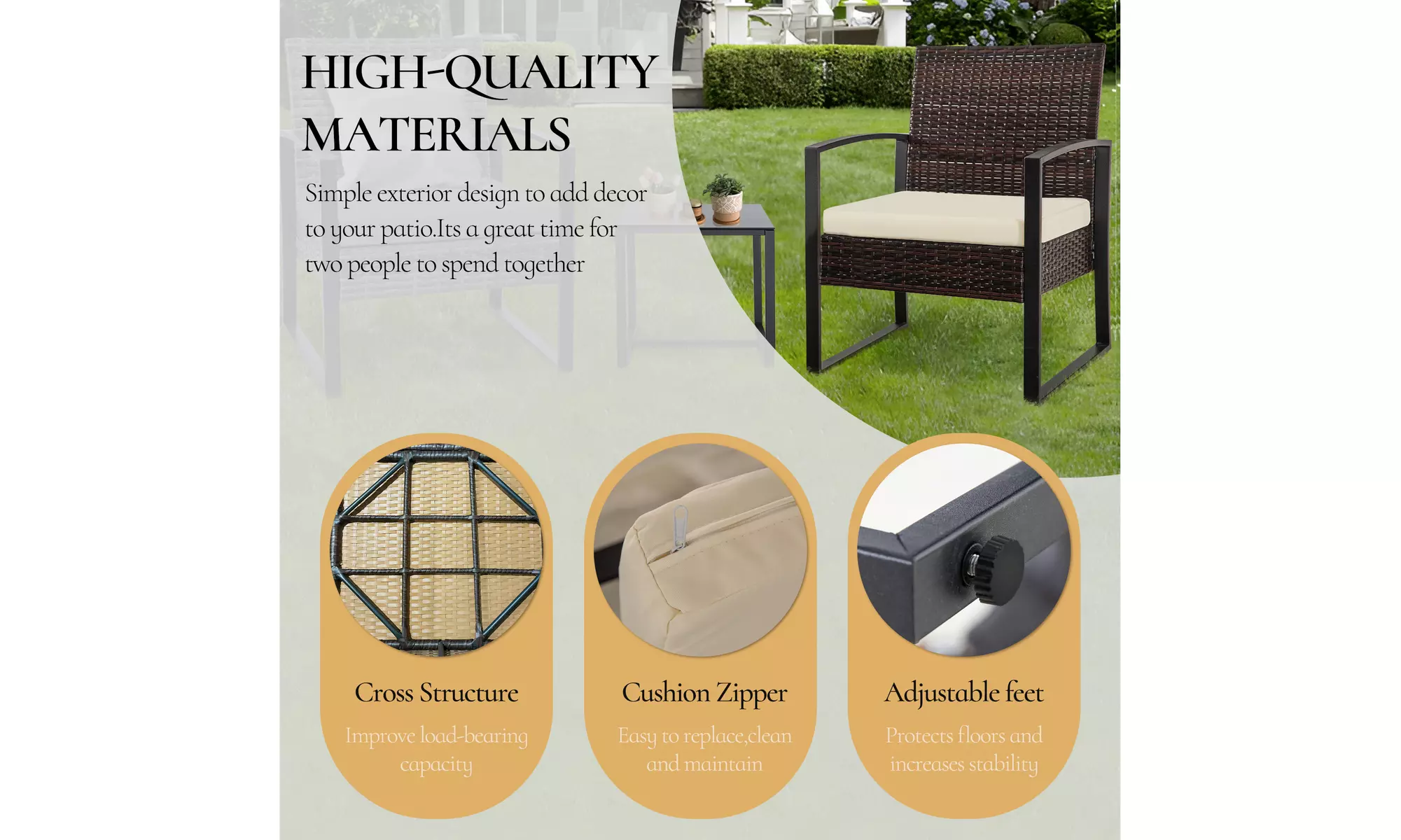 3 Piece Patio Furniture Set Wicker Rattan Outdoor Patio Conversation