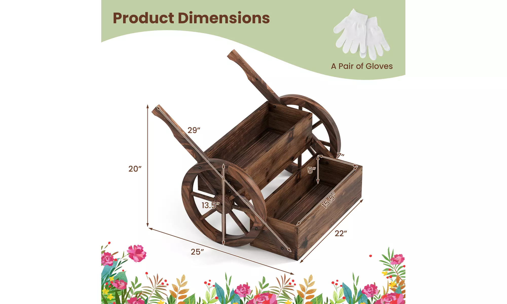 Costway 2-Tier Rustic Wooden Wagon Planter Box with Drainage Holes