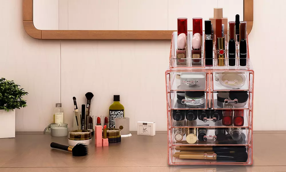 Plastic Cosmetics Makeup Storage Rack 7 Large Drawers (Set of 2)