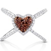 Image 2: 1/2cttw Red Diamond Heart X Ring in Sterling Silver