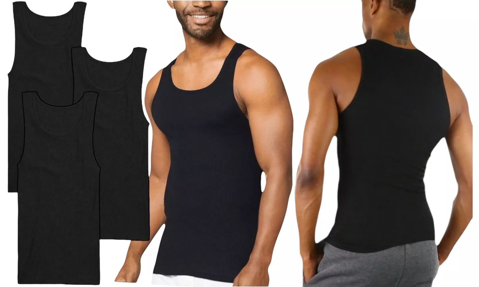 ToBeInStyle Men's Multi-Pack Of Slim Fit Shallow Scoop Neck Sleeveless A-Shirts
